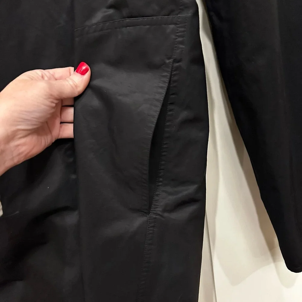 Eileen Fisher Women’s‎ Reversible Coat Jacket Black Grey Hooded Cotton Nylon